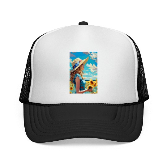 Sunflower girl summer Trucker Caps