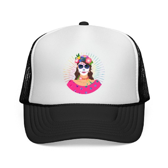 Dia De Los Muertos Trucker Caps, Little Girl Sugar Skull