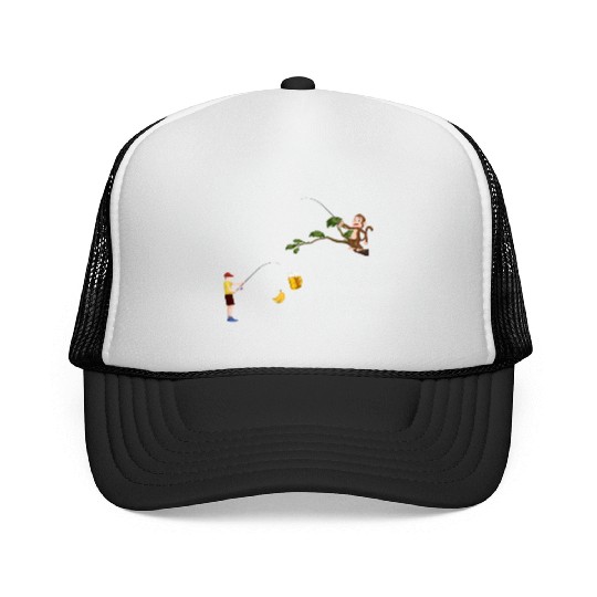 Funny Monkey Fishing Banana - Orangutan Monkey Ban Trucker Caps