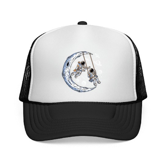 Astronauts on swing on moon Trucker Caps