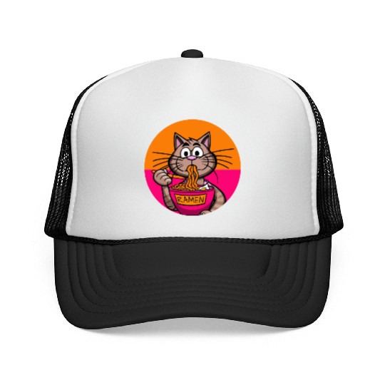Colorful Ramen Cat Orange and Pink Trucker Caps