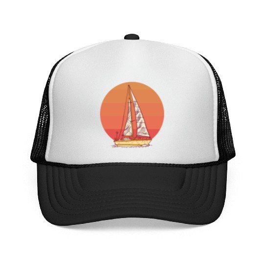 Sunset sailing boat sea waves Sunset sailing boat Trucker Caps