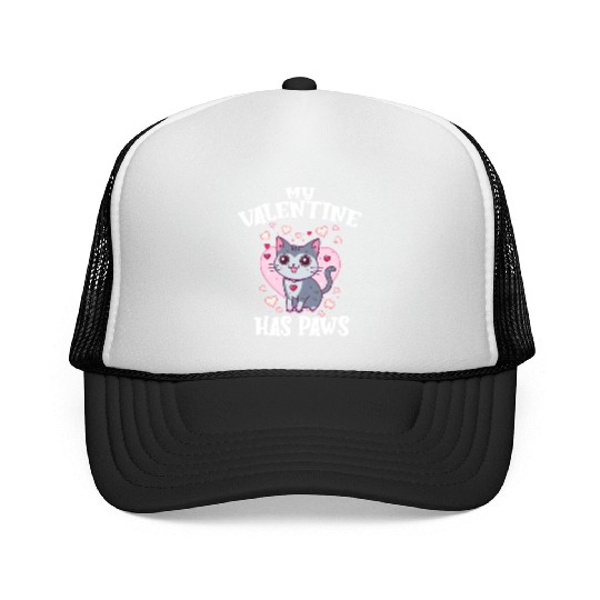 My Valentine Has Paws Valentine's Day Cute Cat Trucker Caps