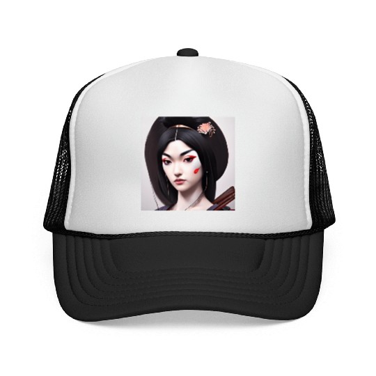 Geisha face japanese woman Japan wall art digital Trucker Caps