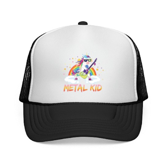 Metal Kid Music Guitar Unicorn Rainbow Heavy Rock Trucker Caps