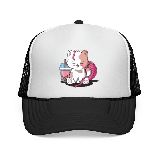Chibi Boba Tea Cat Trucker Caps