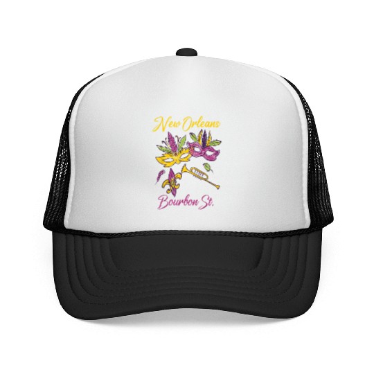 French New Orleans Mardi Gras Souvenir Bourbon Str Trucker Caps
