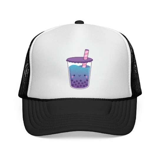 Cute Galaxy Butterfly Pea Flower Boba Tea Doodle Trucker Caps