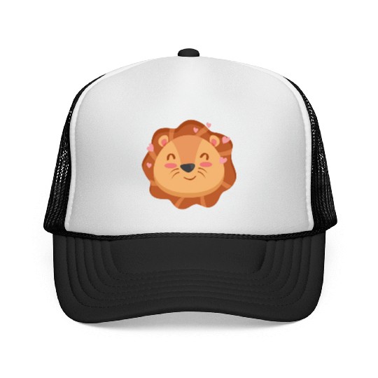 Cute Lion Cartoon Animals Character Design Trucker Caps