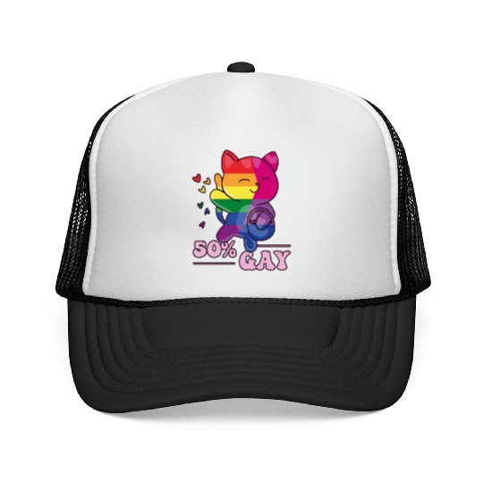 50% Gay Bi Bisexual Pride Kawaii Cat Kawaii Trucker Caps
