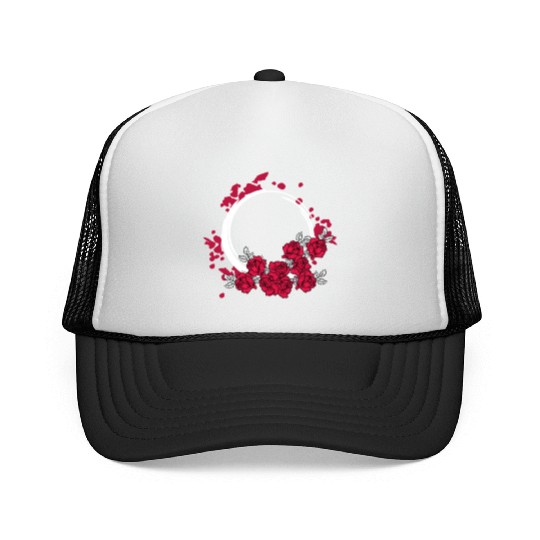 Zen Circle Japanese Roses Flower Bouquet Aesthetic Trucker Caps