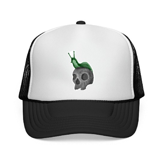 Green Snail on Skull Illustration Trucker Caps