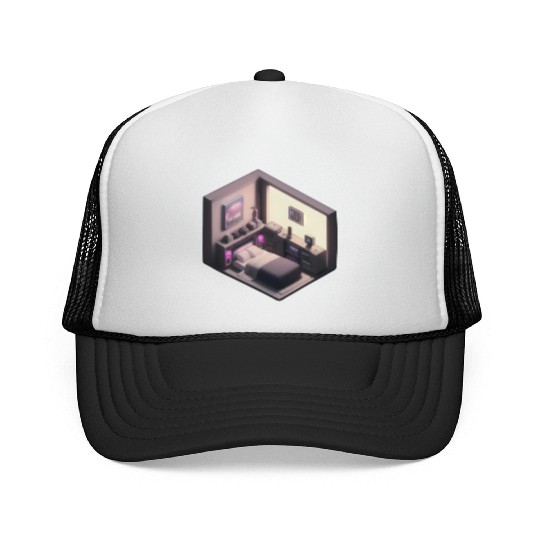 Isometric Bedroom - Synthwave Retro Future Room Trucker Caps