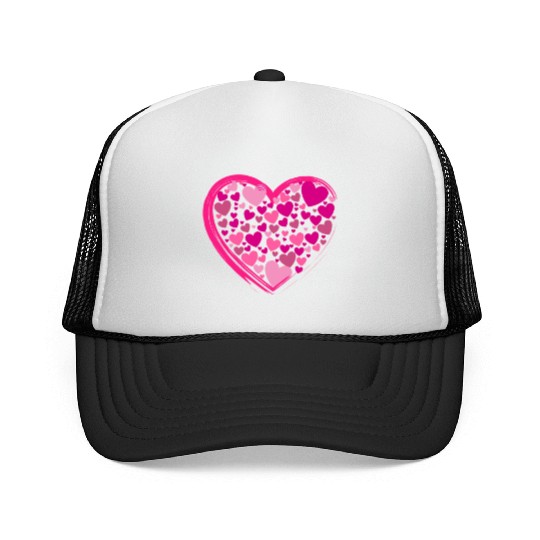 Cute Pink and Lilac Hearts in a Big Pink Heart Trucker Caps