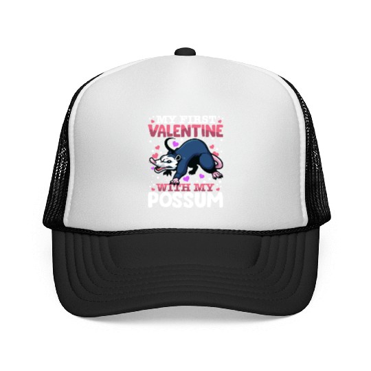 My First Valentine With My Possum Animal Heart Trucker Caps