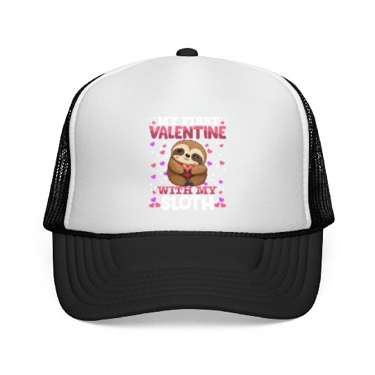 My First Valentine With My Sloth Animal Heart Trucker Caps