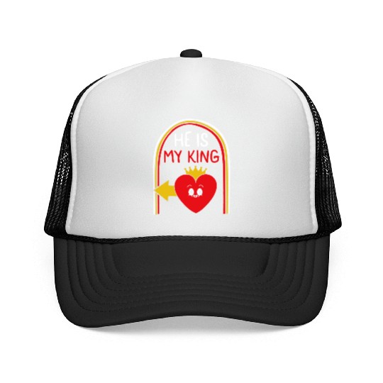 Valentines Trucker Caps, He Is My King Heart Crown Trucker Caps,