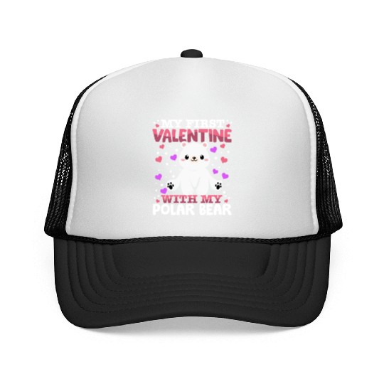 My First Valentine With My Polar Bear Animal Heart Trucker Caps
