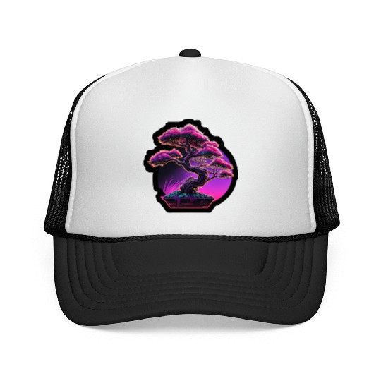 Synthwave Bonsai Tree Trucker Caps