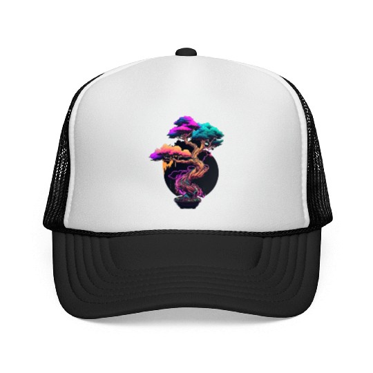 Synthwave Bonsai Tree Trucker Caps