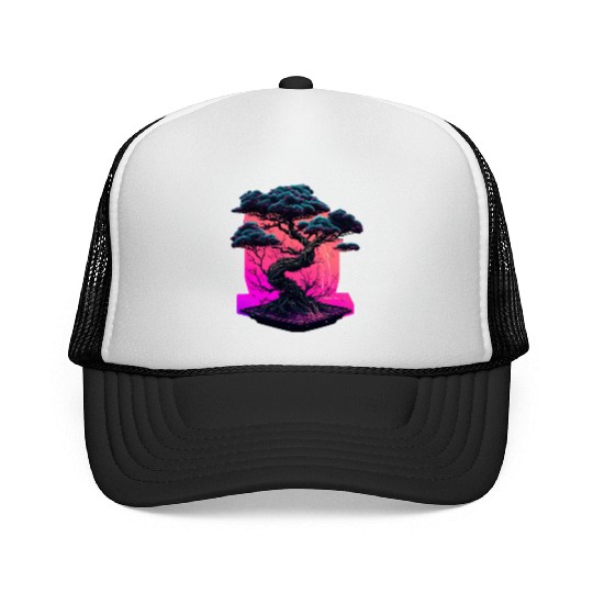 Synthwave Bonsai Tree Trucker Caps