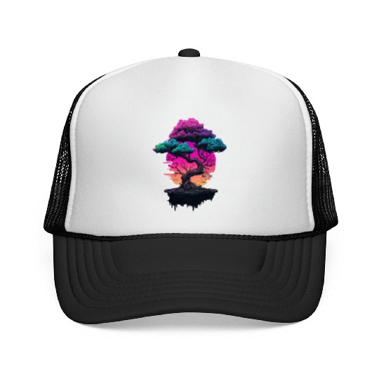 Synthwave Bonsai Tree Trucker Caps