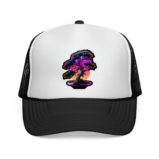 Synthwave Bonsai Tree Trucker Caps