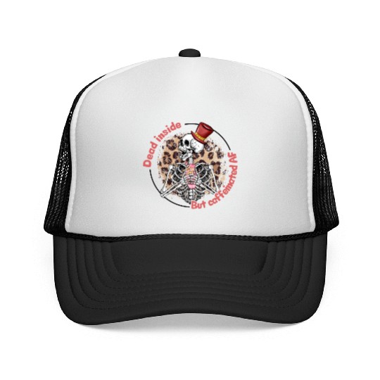 Dead Inside Caffeinated Skeleton Valentine Day Trucker Caps