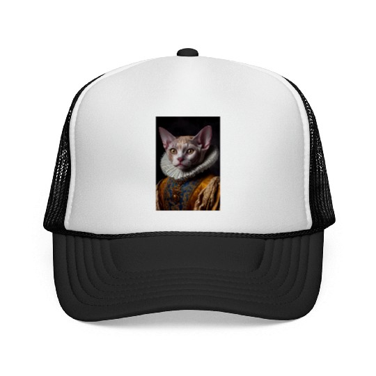 Black Queen Devon Rex Cat Breed Portrait Royal Ren Trucker Caps