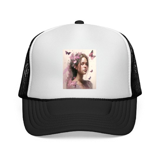 Breast Cancer Survivor Pink Flower Hair Girl Trucker Caps