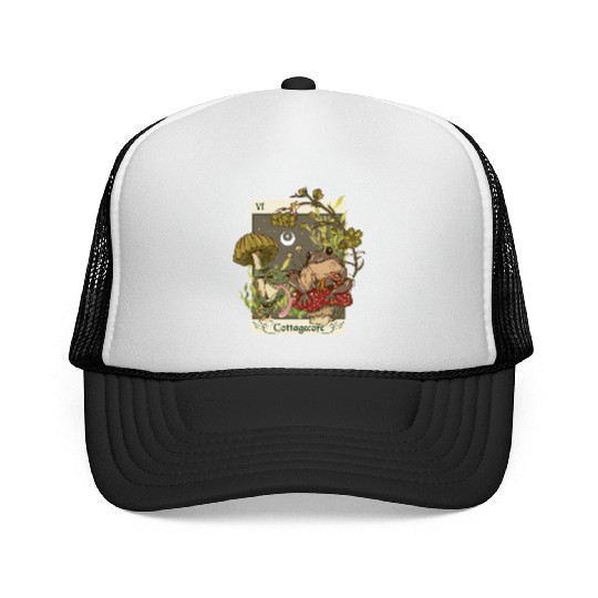 Swamp Mushroom Frog Cottagecore Tarot Card Aesthet Trucker Caps