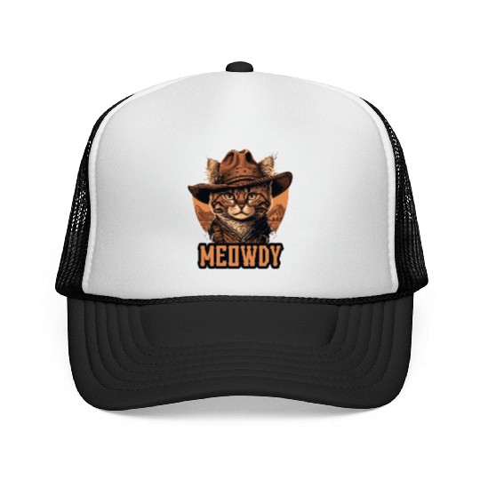 Meowdy - Funny Mashup Between Meow and Howdy - Cat Trucker Caps
