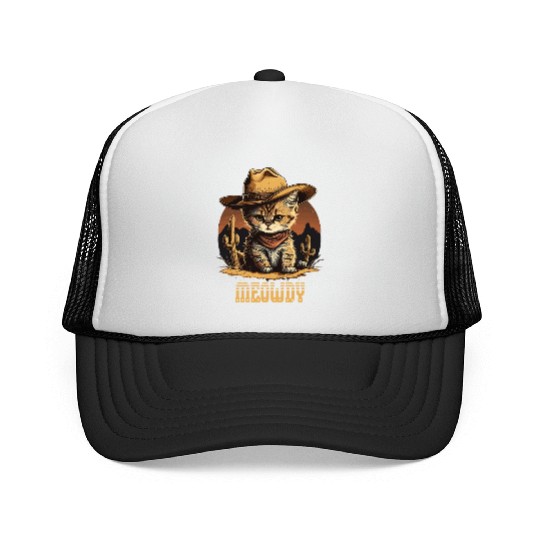 Meowdy - Funny Mashup Between Meow and Howdy - Cat Trucker Caps