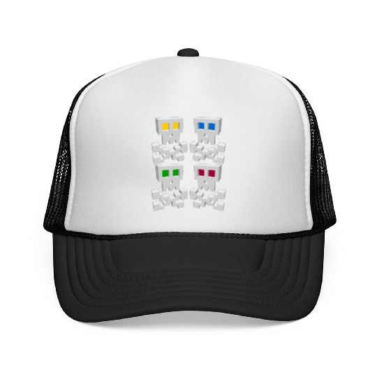 8-bit Pixel Pop Art Style Pirate Flag Skulls Trucker Caps