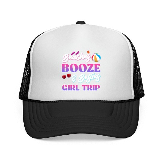 Beaches Booze Besties Girls Trip Spring Break Trucker Caps