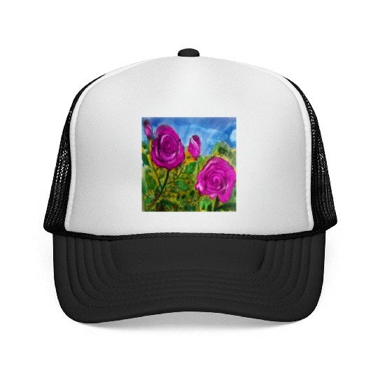 Hand Painted Roses Trucker Caps Trucker Caps Mugs Tote Bags