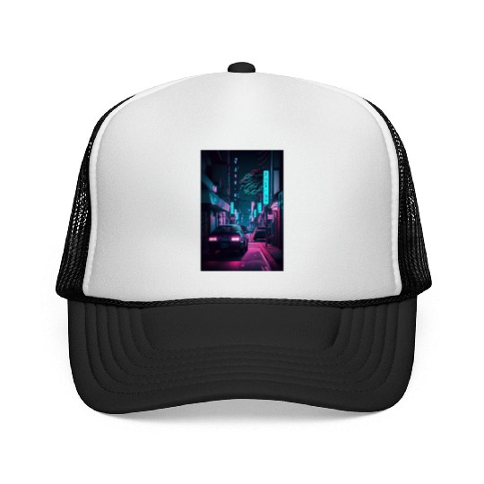 Tokyo Japan Japanese Aesthetic Graphic Night Scene Trucker Caps