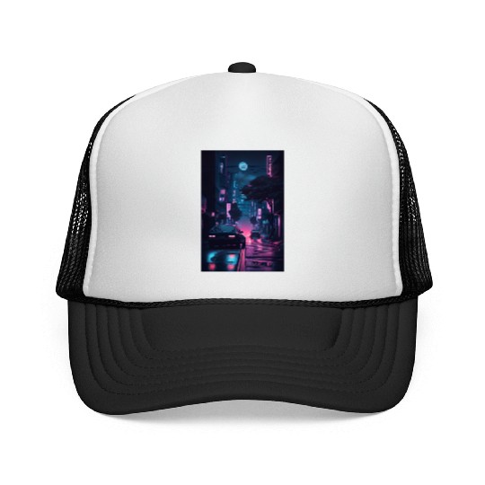Tokyo Japan Japanese Aesthetic Graphic Night Scene Trucker Caps