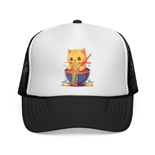 Cute Cat Eating Ramen Noodle Japanese Culture Trucker Caps