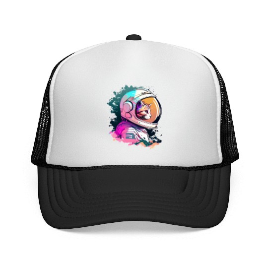 Aesthetic Vaporwave Space Cat 80s 90s Astronaut Trucker Caps
