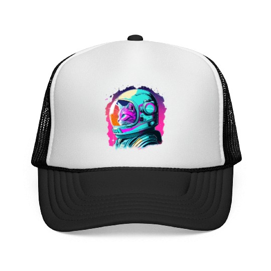 Aesthetic Vaporwave Space Cat 80s 90s Astronaut Trucker Caps
