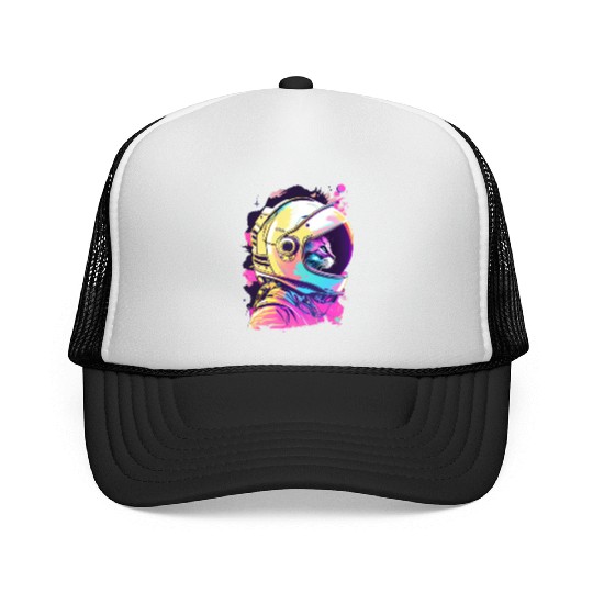 Aesthetic Vaporwave Space Cat 80s 90s Astronaut Trucker Caps