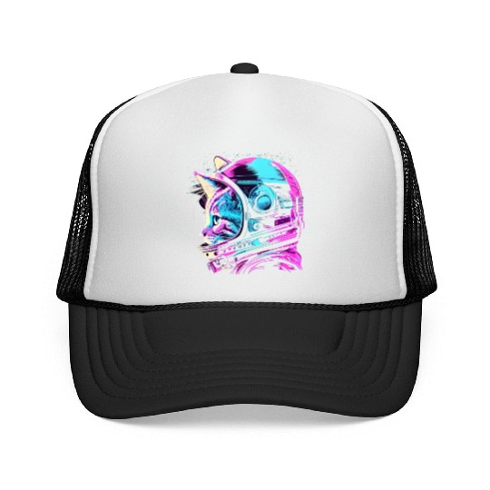 Aesthetic Vaporwave Space Cat 80s 90s Astronaut Trucker Caps