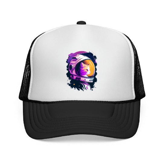 Aesthetic Vaporwave Space Cat 80s 90s Astronaut Trucker Caps