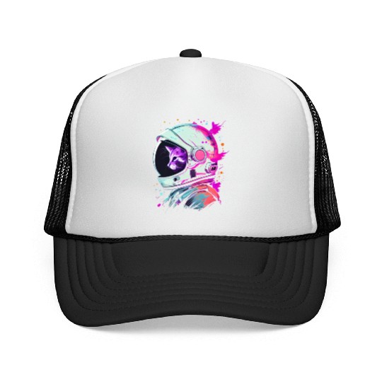 Aesthetic Vaporwave Space Cat 80s 90s Astronaut Trucker Caps