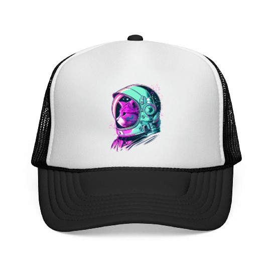 Aesthetic Vaporwave Space Cat 80s 90s Astronaut Trucker Caps