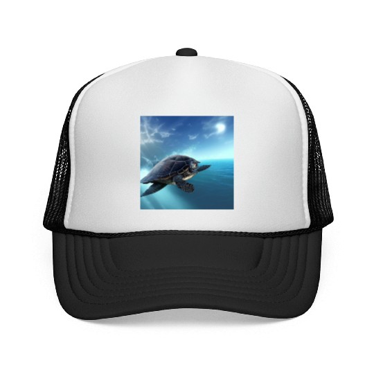 Turtle swimming in the blue ocean print Trucker Caps