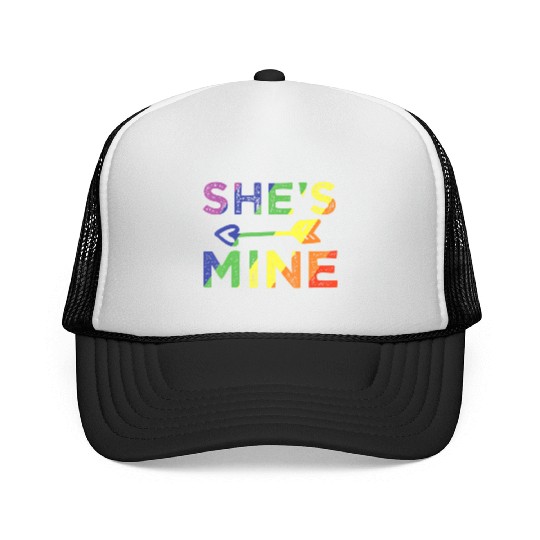 Lesbian Couple She s Mine I m Hers Matching LGBT Trucker Caps