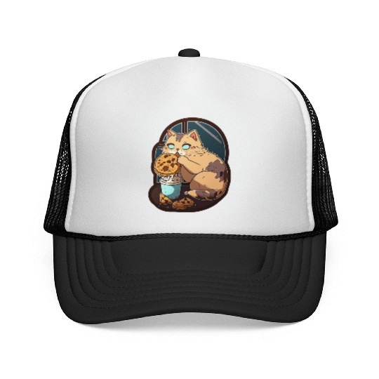 Cat Eats Cookie Trucker Caps