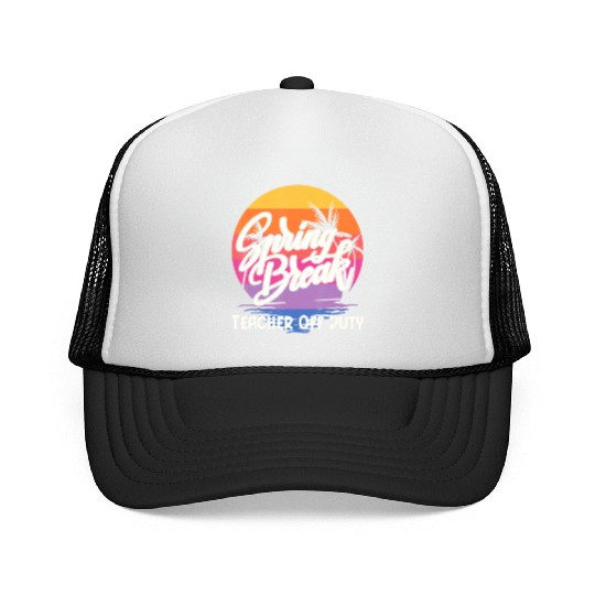 Spring Break Squad Retro Spring Break Teacher Trucker Caps